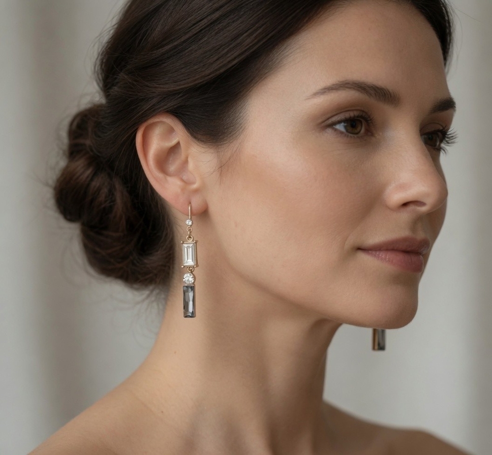 Sparkling White Gray Crystal Drop Earrings Women 2.2" Glass Dangle Jewelry VG